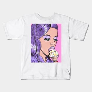 Purple Ice Cream Girl Kids T-Shirt